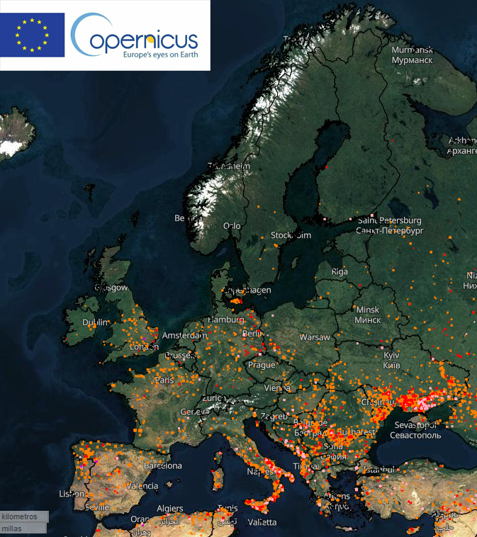 carte des incendies en Europe