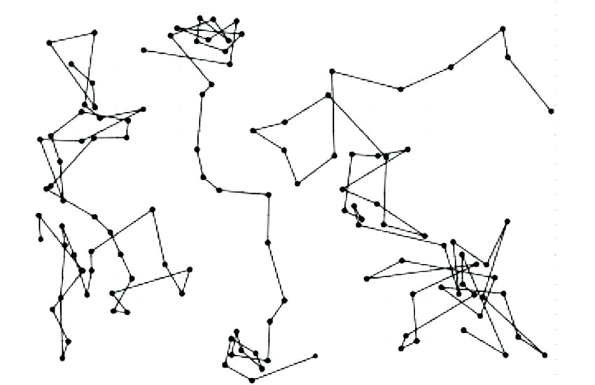 Schéma du mouvement brownien des molécules d’air et de la génération d’une onde sonore par compression et raréfaction des particules