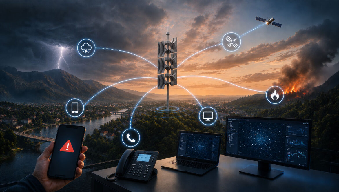 Systèmes d'alerte à la population modernes intégrant des sirènes électroniques, des alertes mobiles et des centres de gestion des opérations d'urgence